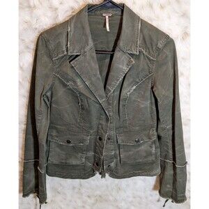 Free People Distressed Denim Jacket Olive Green ~ Womens Size XS